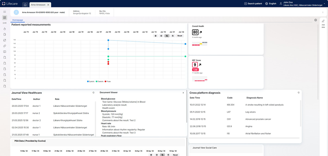 User interface of Lifecare demo